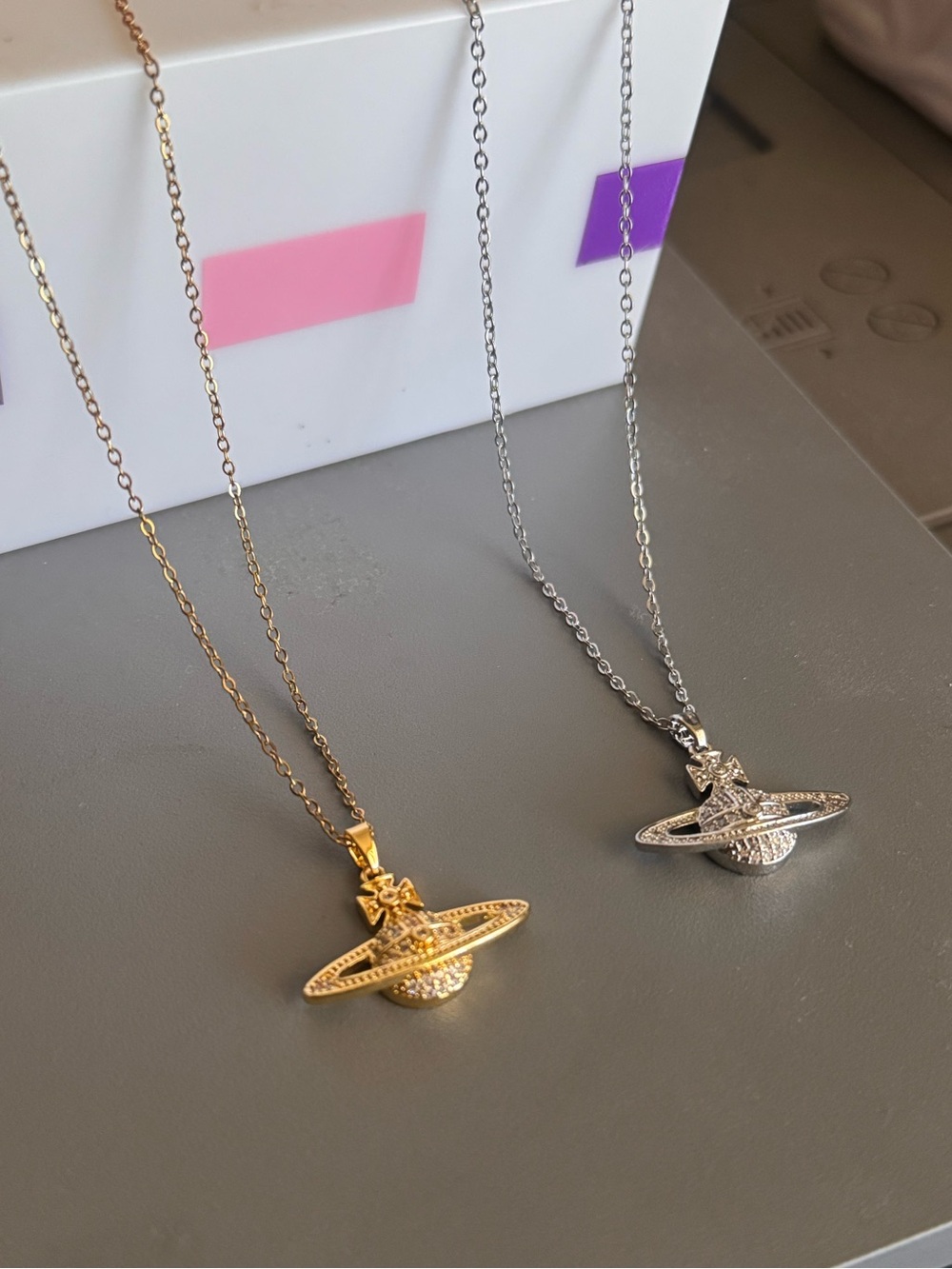 Vivienne-Style Orbital Pendant Necklace - Gold AND Silver